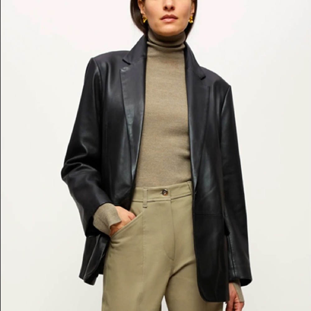 Women's Oversized Faux-Leather Blazer XS (black)